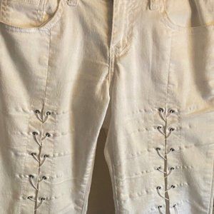 vip white lace up jeans